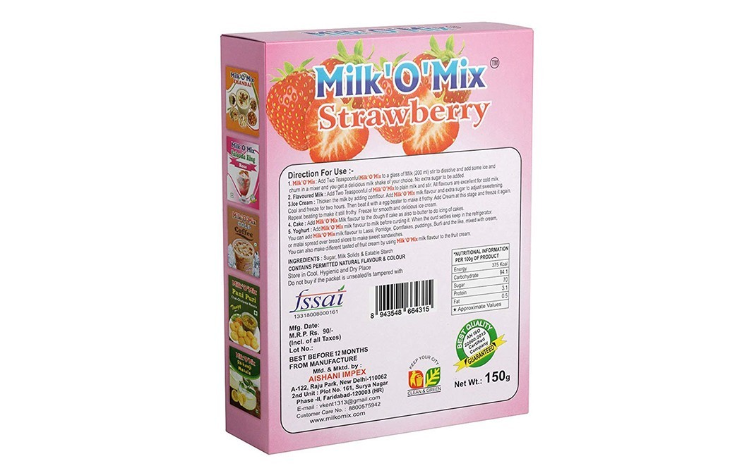 Milkomix Strawberry Instant Milk Flavour Drink Milk  with Energy   Pack  150 grams
